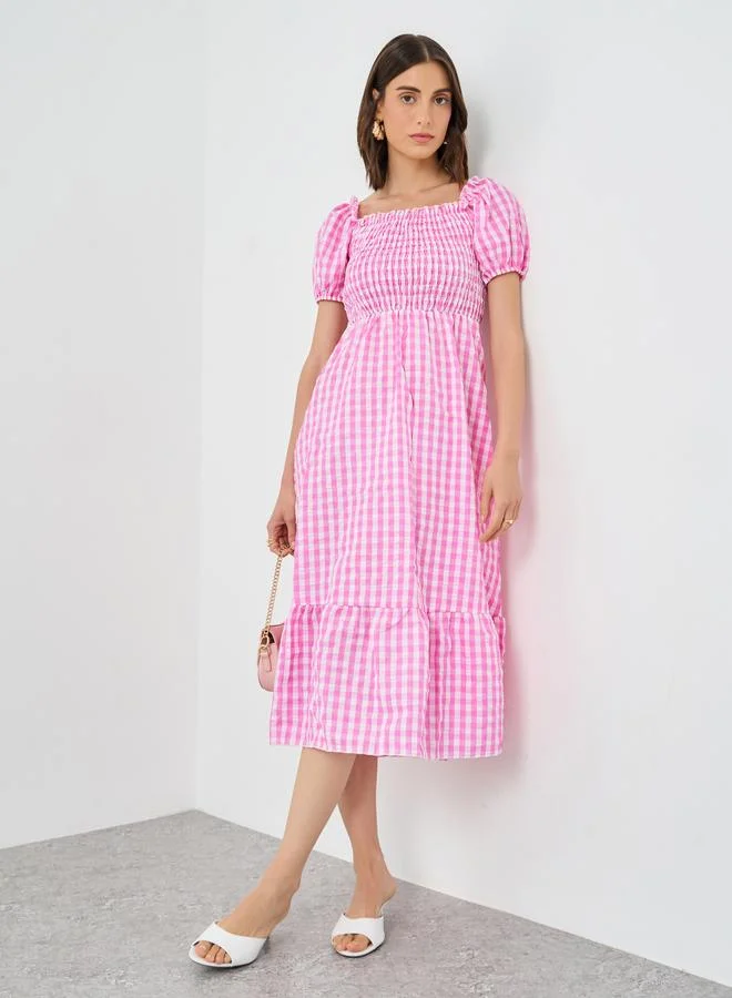 Take Two Take Two Women Pink Gingham Checked Midi Dress