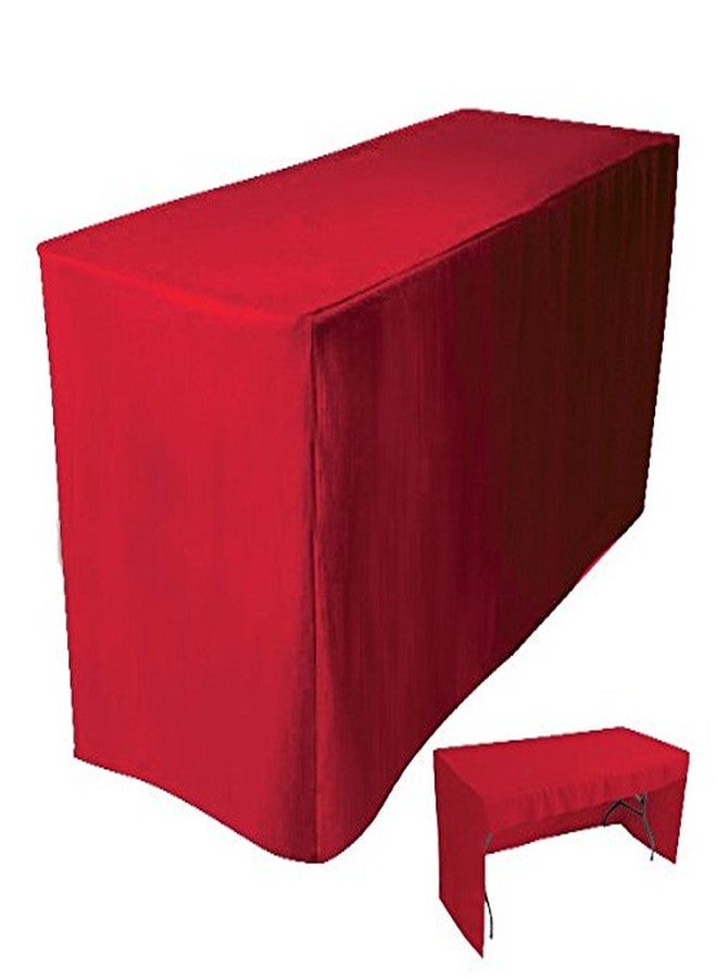 4Less 8' Fitted Tablecloth Table Cover Trade Show Event Open Back Side - 3 Sided RED