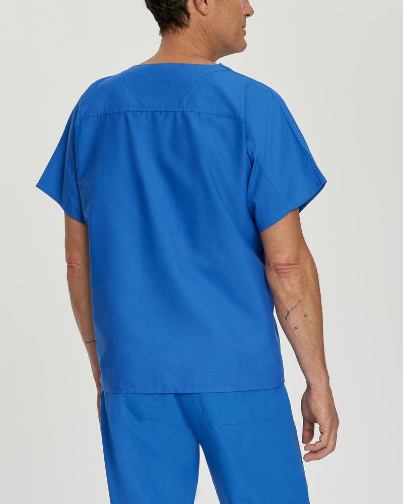 Landau Essentials Unisex Relaxed Fit 1-Pocket V-Neck Scrub Top 7502 Royal Blue - Image 3