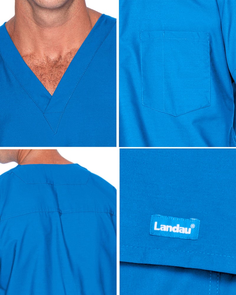 Landau Essentials Unisex Relaxed Fit 1-Pocket V-Neck Scrub Top 7502 Royal Blue - Image 4