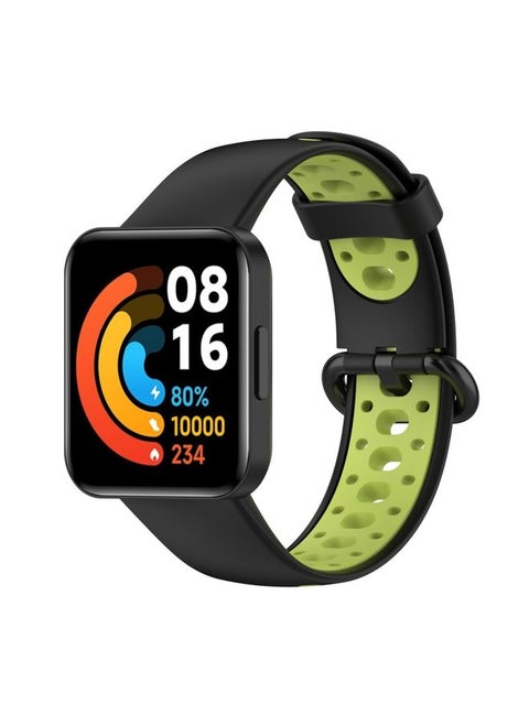 Replacement Strap For Xiaomi Redmi Watch 2 Lite Two-Color Mixed Silicone Watch Band Black+Green