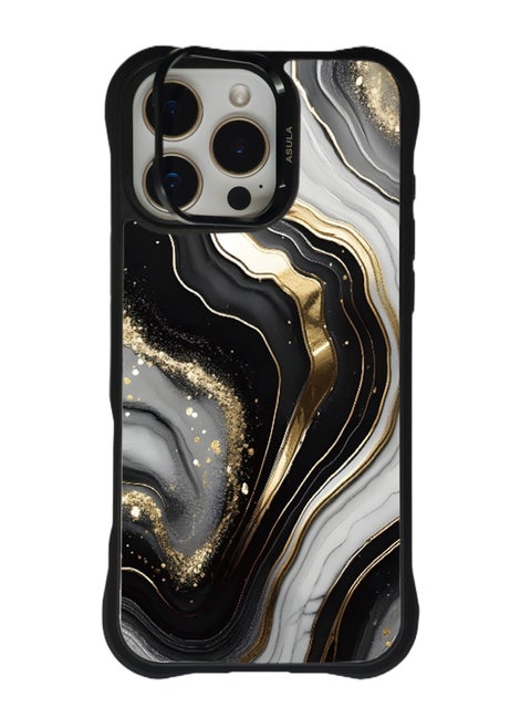 IPhone 16 ProMax Case,Magnetic Ring,Interchangeable Cover,Anti-Slip Soft Raised Edge Drop Protection,Built-in Invisible Stand protect lens,Gold Raised Texture-Ink Gold