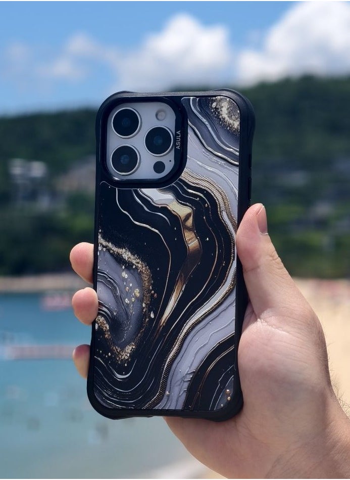 IPhone 16 ProMax Case,Magnetic Ring,Interchangeable Cover,Anti-Slip Soft Raised Edge Drop Protection,Built-in Invisible Stand protect lens,Gold Raised Texture-Ink Gold