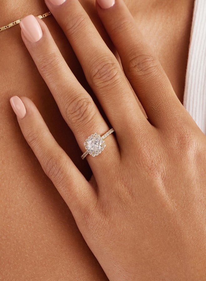 PAVOI 14K Gold Plated Square Halo Engagement Rings | Premium Cubic Zirconia Promise Eternity Ring for Women | Wedding Bands (Yellow Gold, 7) - Image 4