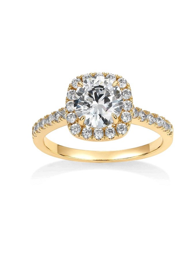 PAVOI 14K Gold Plated Square Halo Engagement Rings | Premium Cubic Zirconia Promise Eternity Ring for Women | Wedding Bands (Yellow Gold, 7) - Image 1