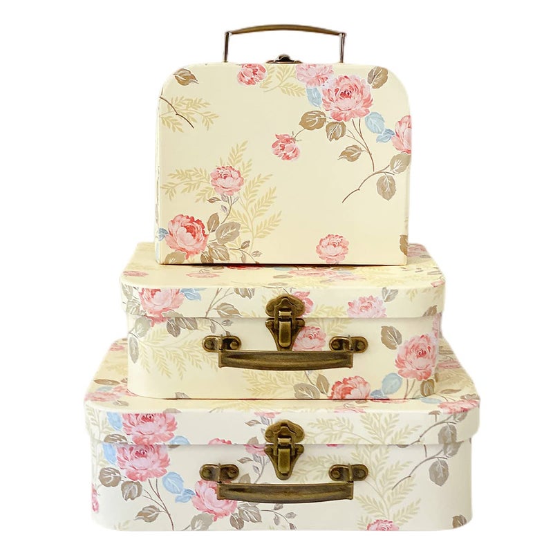 Amedoo Paperboard SuitcasesSet of 3 Gift Boxes With Lids For Presents Photo Storage Dolls Perfect for Home Decoration Baby Shower Wedding Birthday Christmas and New Year DecorYellow Flowers - Image 2