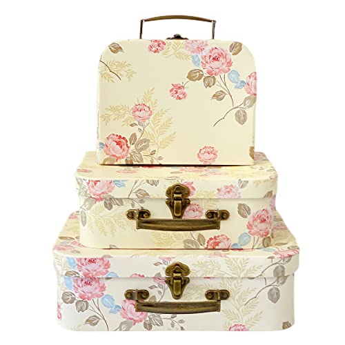 Amedoo Paperboard SuitcasesSet of 3 Gift Boxes With Lids For Presents Photo Storage Dolls Perfect for Home Decoration Baby Shower Wedding Birthday Christmas and New Year DecorYellow Flowers - Image 1