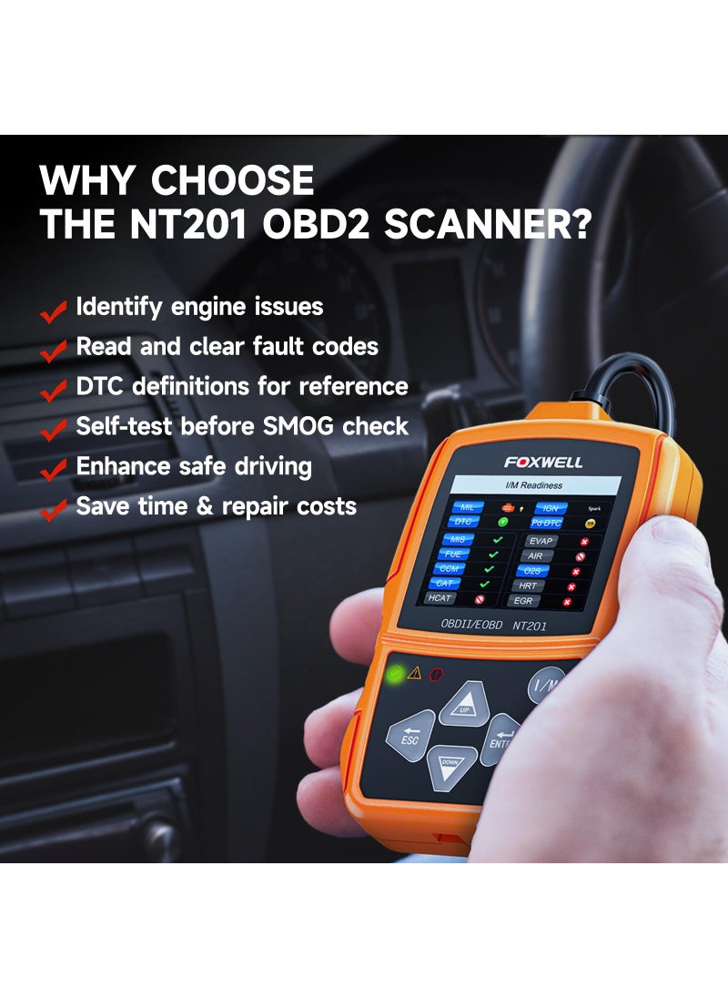 Foxwell FOXWELL NT201 OBD2 Scanner Code Reader for Cars and Trucks Check Engine Light, Read and Clear Fault Codes, Live Data Scanner Diagnostic Tool for All Cars After 1996  - Image 2