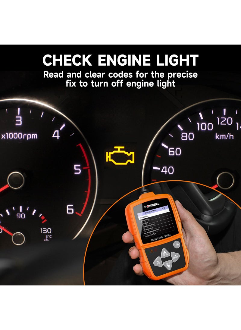 Foxwell FOXWELL NT201 OBD2 Scanner Code Reader for Cars and Trucks Check Engine Light, Read and Clear Fault Codes, Live Data Scanner Diagnostic Tool for All Cars After 1996  - Image 3
