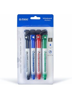 Maxi Slim Magnetic Whiteboard Marker With Eraser 1 2Mm 4Pc Blue Black Red And Green Magnetic Color Pens For Whiteboard. Or Home Office And School  - Image 1