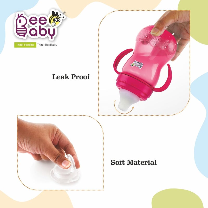 BEEBABY Grippee Soft Silicone Spout Sippy Cup with Handle for Babies, Leak Proof, Anti Spill Sipper for Baby 6 Months+, 100% BPA Free (Grippee - Pink, 300 ML) - Image 5