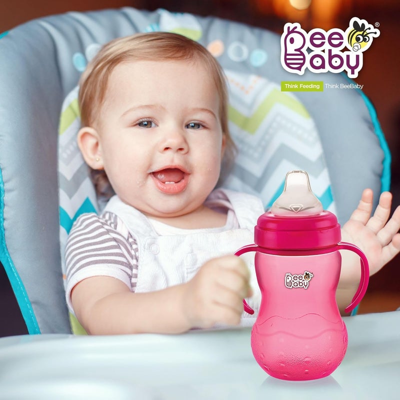 BEEBABY Grippee Soft Silicone Spout Sippy Cup with Handle for Babies, Leak Proof, Anti Spill Sipper for Baby 6 Months+, 100% BPA Free (Grippee - Pink, 300 ML) - Image 3