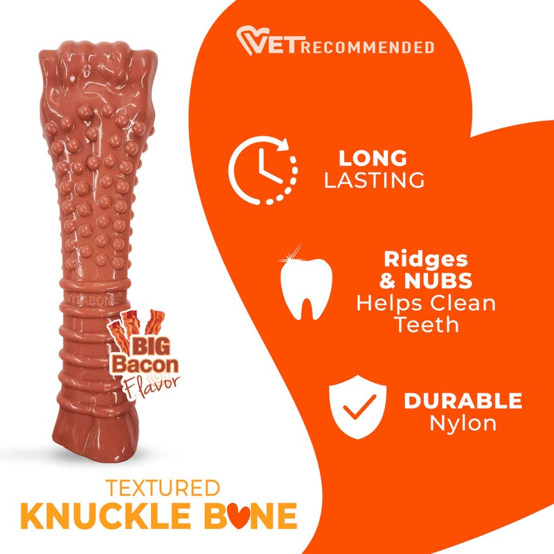 Nylabone Textured Knuckle Bone Power Chew Toy for Dogs, Durable & Tough Dog Toys for Aggressive Chewers, Bacon Flavor, X-Large - 50+ lbs, 1 Count - Image 2