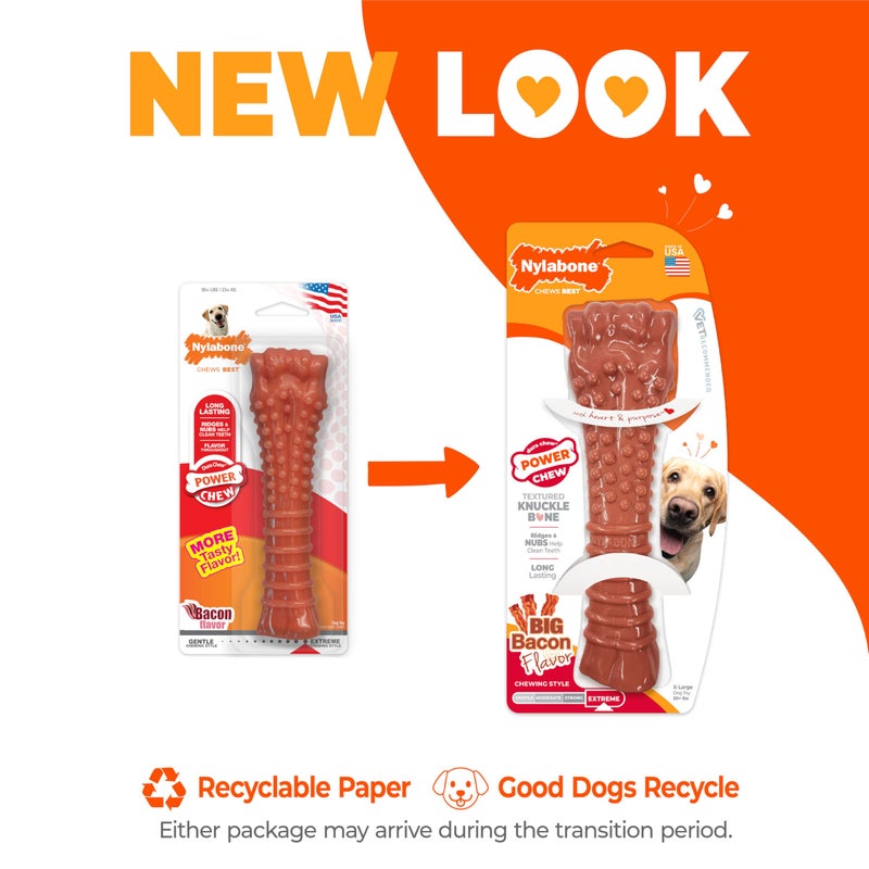 Nylabone Textured Knuckle Bone Power Chew Toy for Dogs, Durable & Tough Dog Toys for Aggressive Chewers, Bacon Flavor, X-Large - 50+ lbs, 1 Count - Image 3