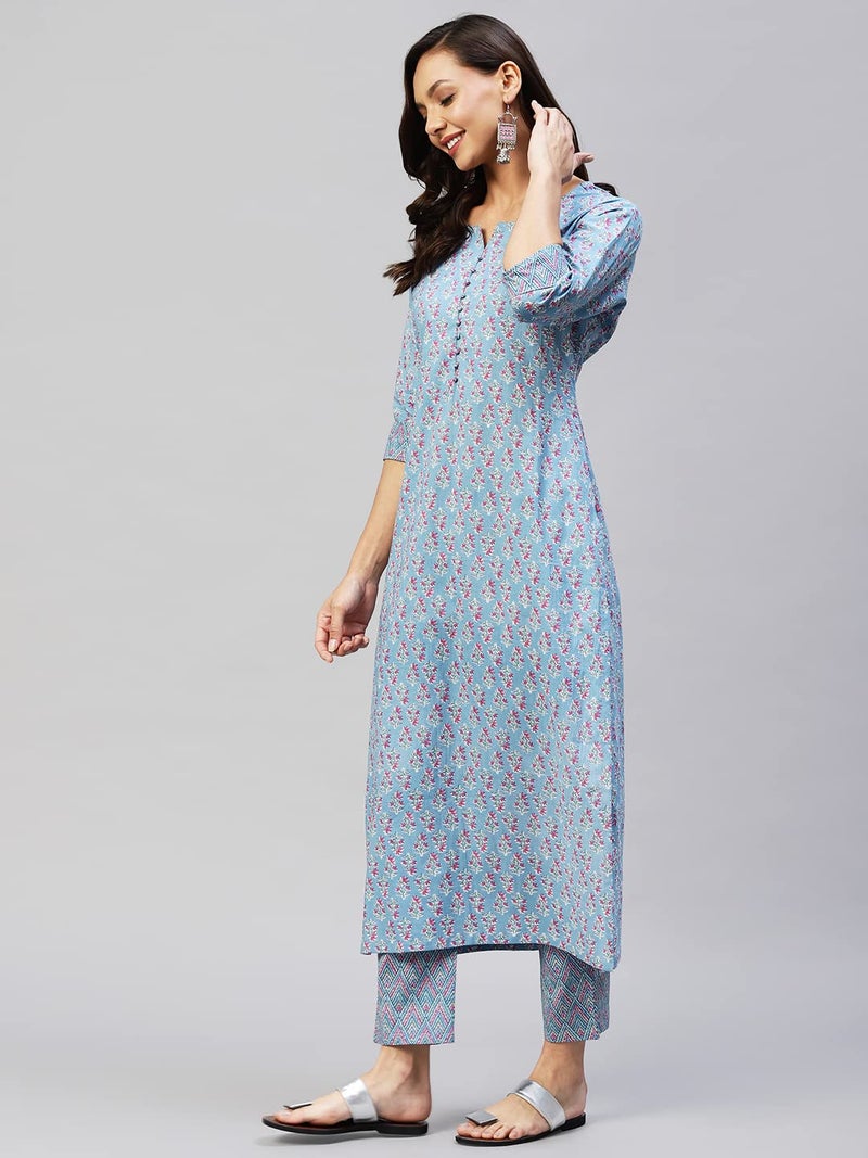 ANNI DESIGNER Women's Cotton Blend Straight Printed Kurta with Pant (Padwil Blue_XXL_ Blue_XX-Large) - Image 4