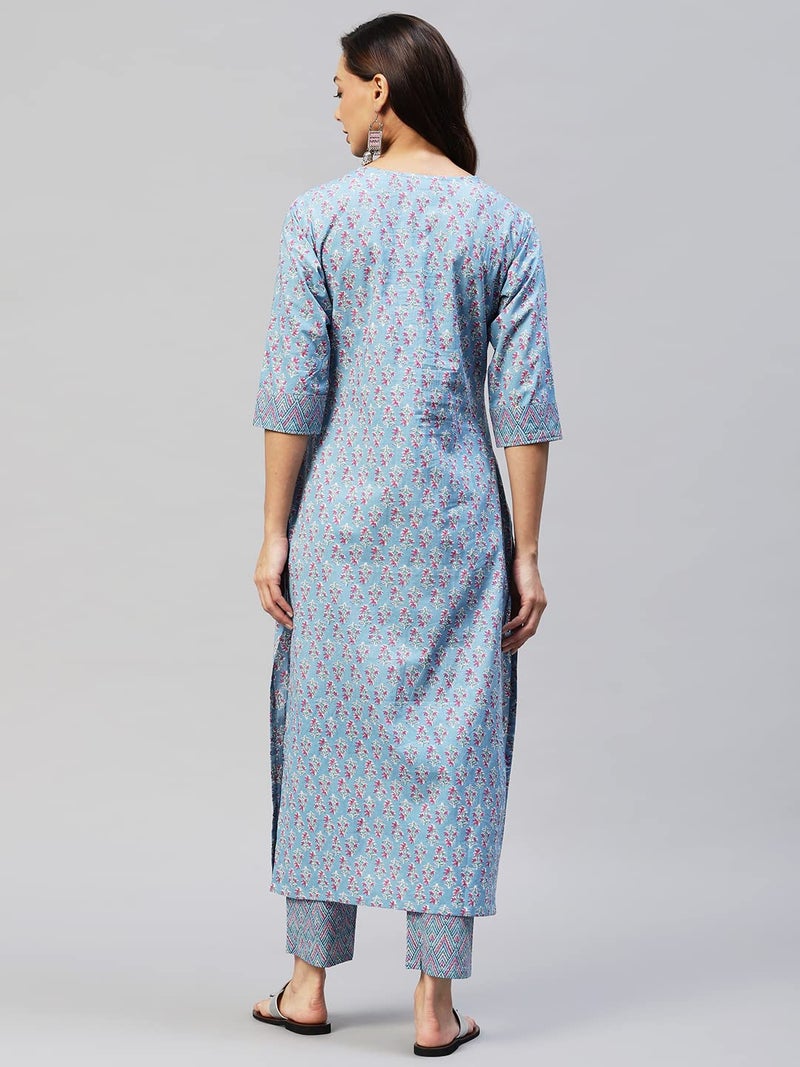 ANNI DESIGNER Women's Cotton Blend Straight Printed Kurta with Pant (Padwil Blue_XXL_ Blue_XX-Large) - Image 2