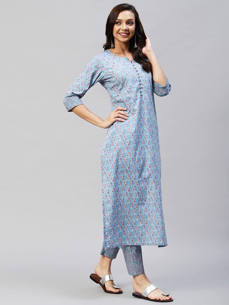 ANNI DESIGNER Women's Cotton Blend Straight Printed Kurta with Pant (Padwil Blue_XXL_ Blue_XX-Large) - Image 3