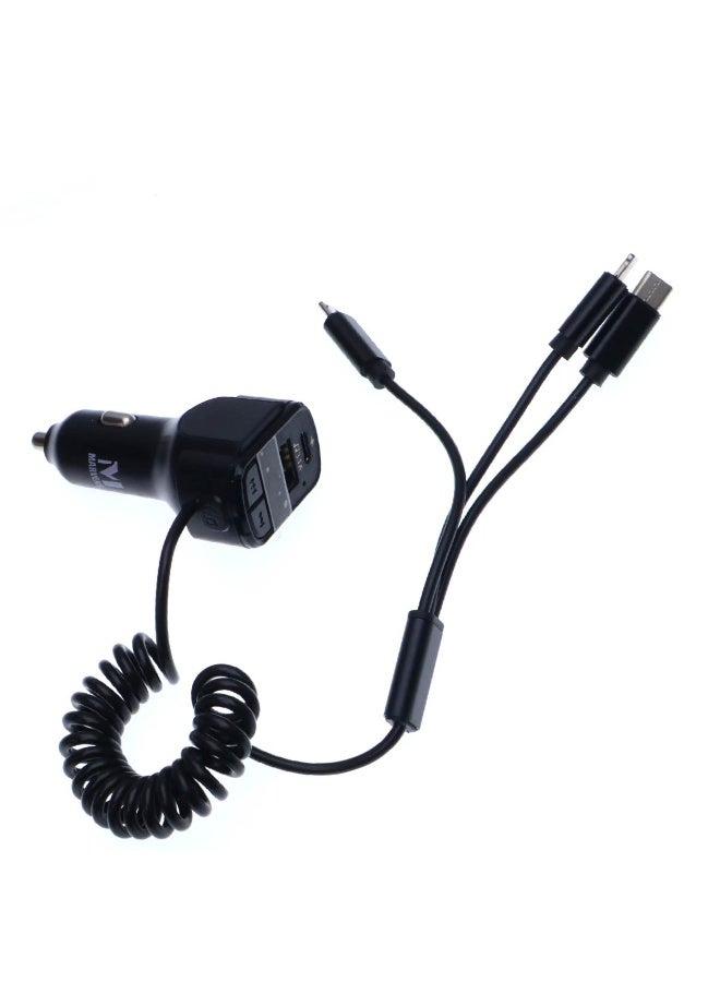 شاحن سيارة مارفرز MS-C32 5 في 1 مع كابل نابض 1.5 متر، شحن سريع PD 20W، مايكرو، لايتنينج، تايب C، مشغل MP3 لاسلكي