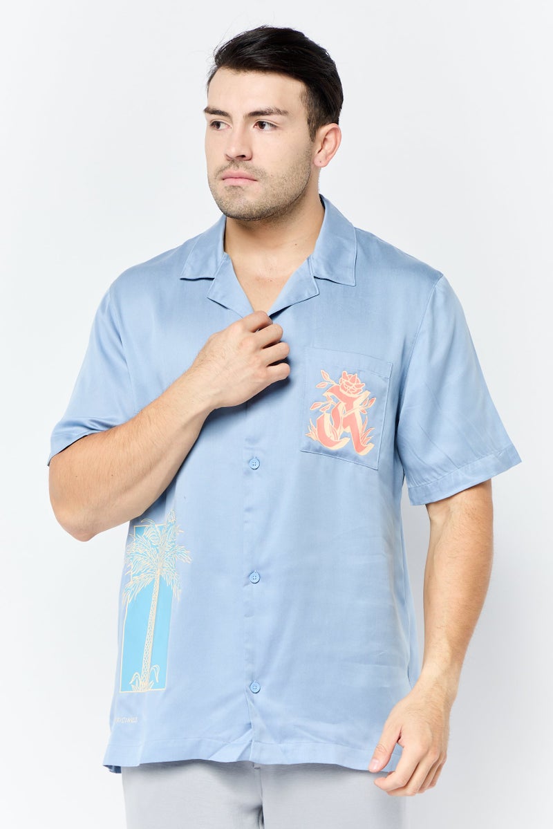 adidas Originals Men Sportswear Fit Short Sleeves Outdoor Glide Shirt, Slate Blue  - Image 1