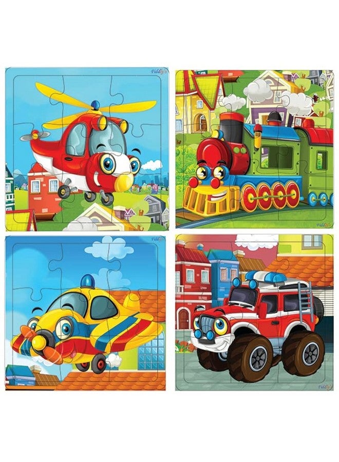 Fiddlys Wood Jigsaw Puzzles For Kids & Children -9 Pieces Age 3+ (Vehicles (Pack Of 4)) - Image 1