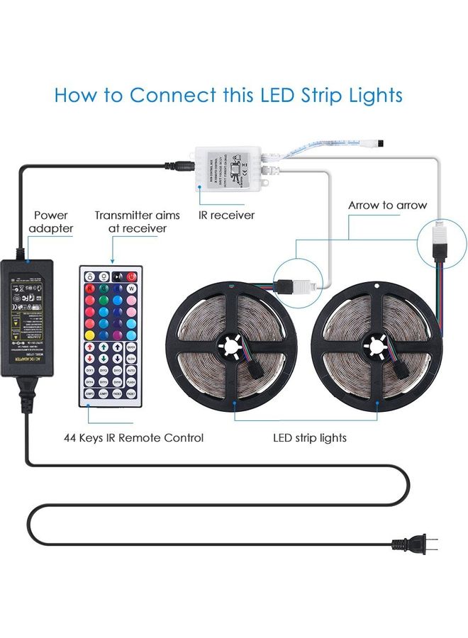 إسكدنيا مجموعة مصابيح LED شريطية مُزودة بإضاءة مُتعددة الألوان RGB ومُكونة من قطعتين مع جهاز تحكم عن بعد متعدد الألوان 10متر - Image 4