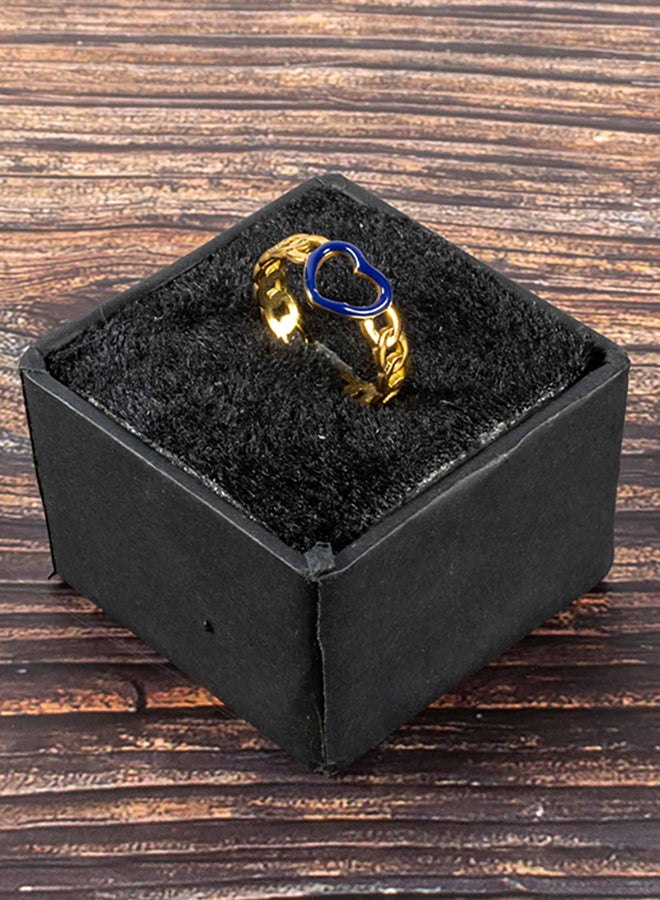 The Black Pearl Accessories Blue Heart Stainless Steel Golden Free Size Ring  - Image 1