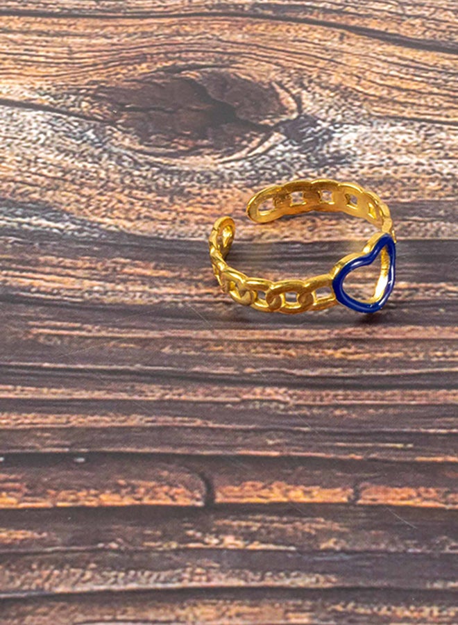The Black Pearl Accessories Blue Heart Stainless Steel Golden Free Size Ring  - Image 4