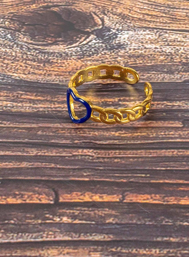 The Black Pearl Accessories Blue Heart Stainless Steel Golden Free Size Ring  - Image 3