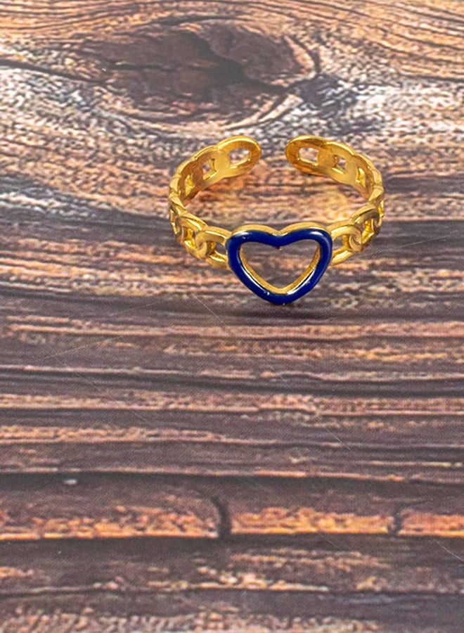 The Black Pearl Accessories Blue Heart Stainless Steel Golden Free Size Ring  - Image 2