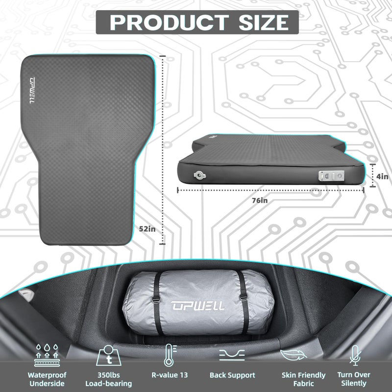UPWELL Self Inflating Sleeping Pad Truck Camping Thick Mattress for Tesla Model Y Solid Foam 4 Season Car Bed Mattress Portable Roll Up Bed Greyï¼Œwith air Pump - Image 2