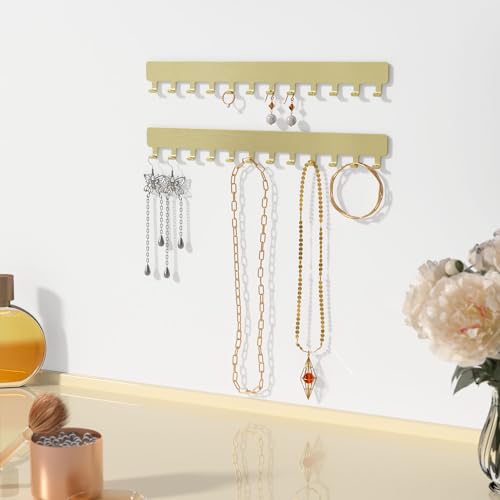 Josmimic Necklace Holder - Hanging Jewelry Organizer, Self-Adhesive, Wall Mount, 2 PCS, Gold - Image 3