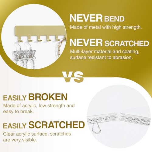 Josmimic Necklace Holder - Hanging Jewelry Organizer, Self-Adhesive, Wall Mount, 2 PCS, Gold - Image 2