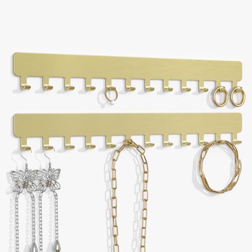 Josmimic Necklace Holder - Hanging Jewelry Organizer, Self-Adhesive, Wall Mount, 2 PCS, Gold - Image 1