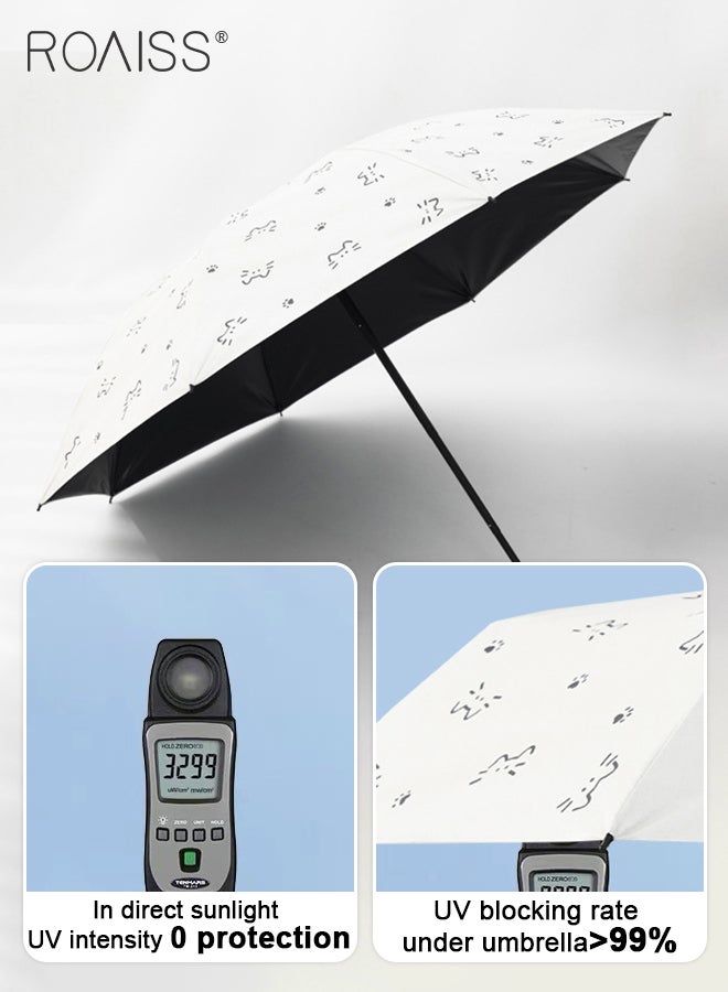 رويس مظلة أوتوماتيكية بالكامل من كارتون كيتن للنساء، 8 أضلاع، خفيفة الوزن ومزدوجة الأغراض، مظلة مدمجة محمولة قابلة للطي تحجب أشعة الشمس بعامل حماية من الأشعة فوق البنفسجية 50+ بشكل فعال - Image 3