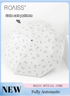 roaiss Cartoon Kitten Fully Automatic Umbrella for Women 8 Rib Lightweight Dual Purpose Umbrella for Sun and Rain Protection Girls Compact Portable Fold Umbrella Effectively Blocks Sunlight UPF50+  - Image 1