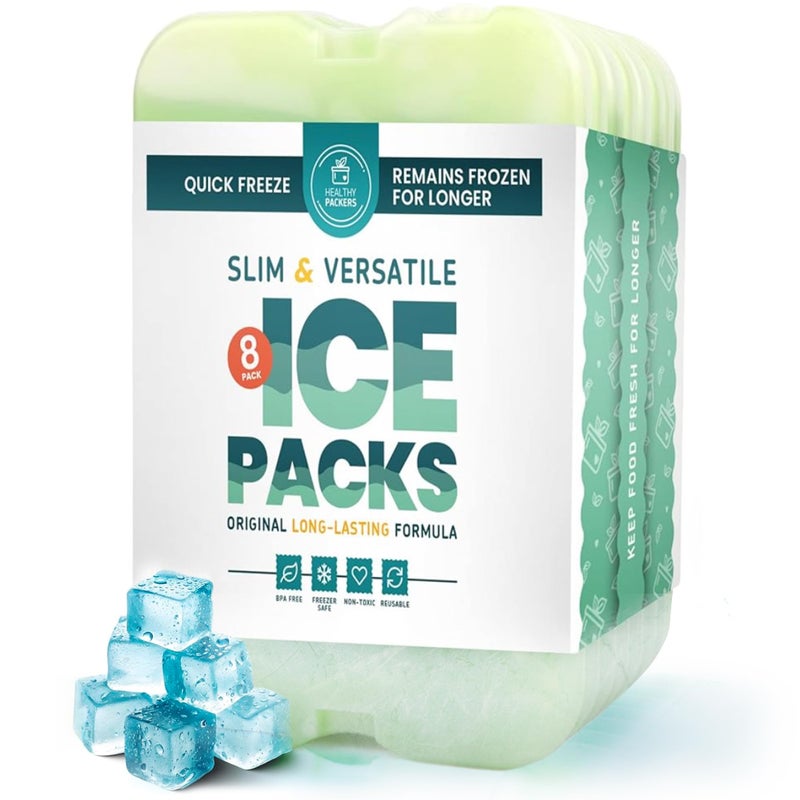 Healthy Packers Healthy Packers Cool Pack Slim LongLasting Ice Packs Green Gel Ice Pack Great for Coolers or Lunch Box 8Pack
