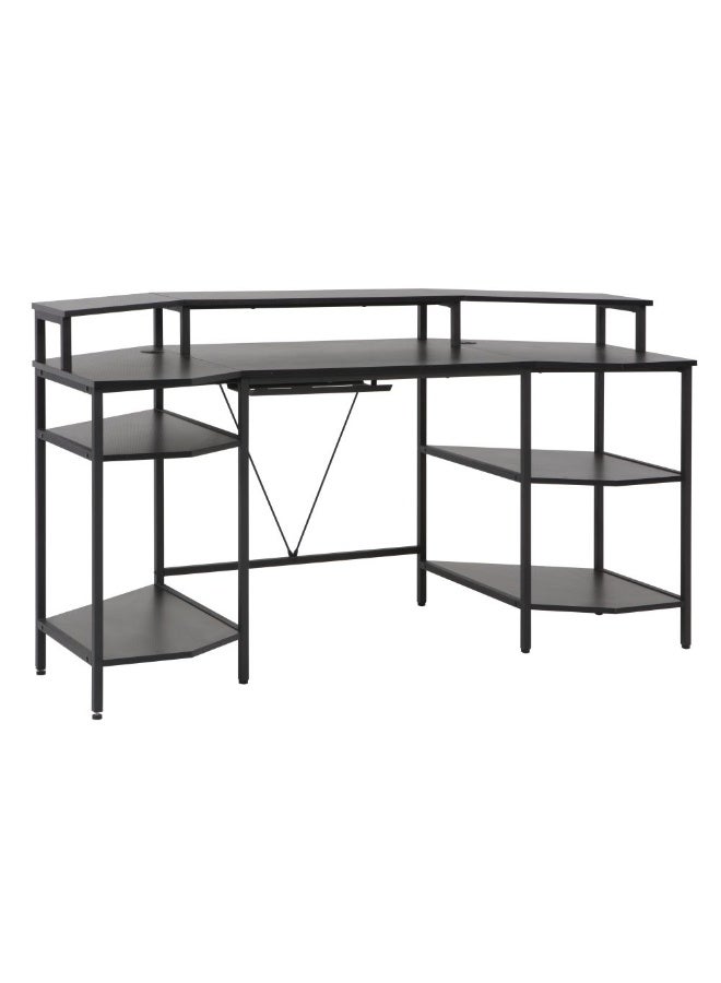 DANUBE HOME Bremen Gaming Desk With Open Shelves | Computer Table | Arts And Crafts Desk | Modern PC Laptop Table | Wood and Metal Study Table For HomeL160xW72xH90cm - Black - Image 4