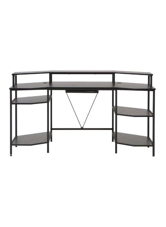 DANUBE HOME Bremen Gaming Desk With Open Shelves | Computer Table | Arts And Crafts Desk | Modern PC Laptop Table | Wood and Metal Study Table For HomeL160xW72xH90cm - Black - Image 3