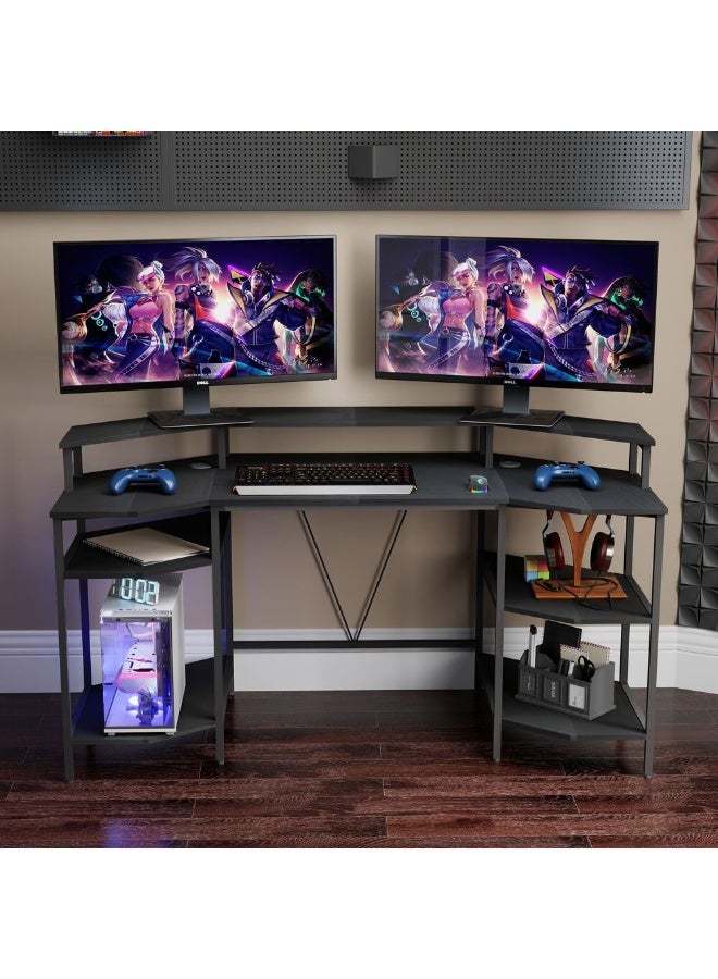 DANUBE HOME Bremen Gaming Desk With Open Shelves | Computer Table | Arts And Crafts Desk | Modern PC Laptop Table | Wood and Metal Study Table For HomeL160xW72xH90cm - Black - Image 1