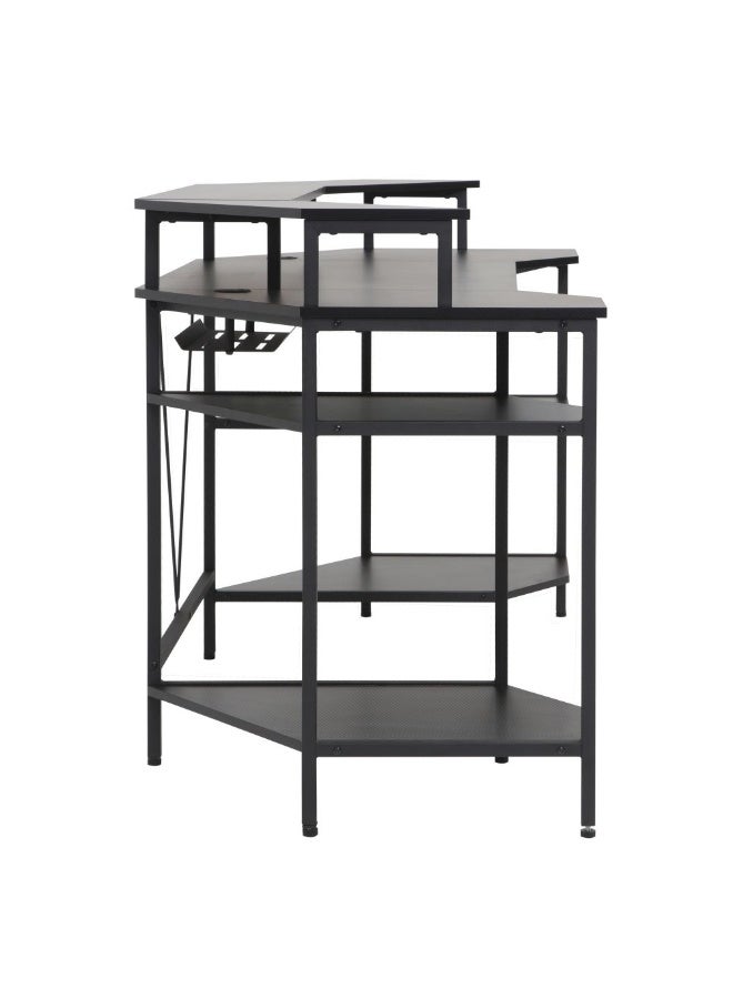 DANUBE HOME Bremen Gaming Desk With Open Shelves | Computer Table | Arts And Crafts Desk | Modern PC Laptop Table | Wood and Metal Study Table For HomeL160xW72xH90cm - Black - Image 5