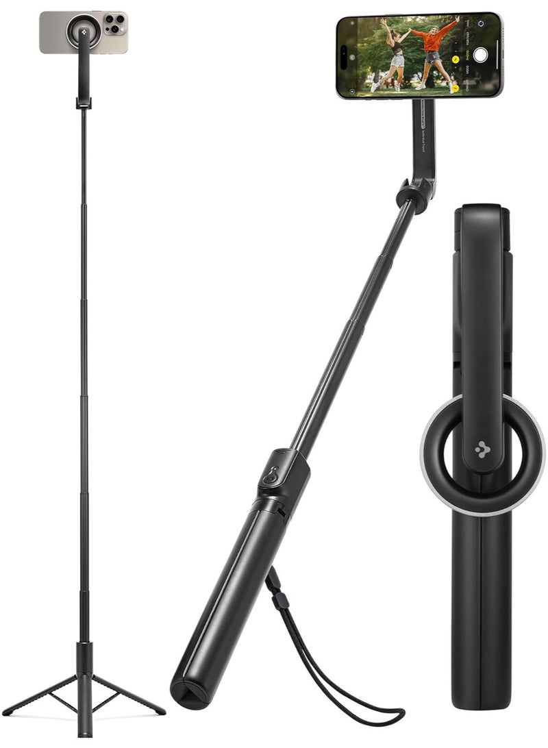 Spigen MagSafe Selfie Stick Tripod Stand (MagFit) with Bluetooth Remote Control Shutter 47" Extendable [MagSafe Metal Ring & Strap included] for iPhone 16 15 14 13 12 Pro Max & Android - Black  - Image 1