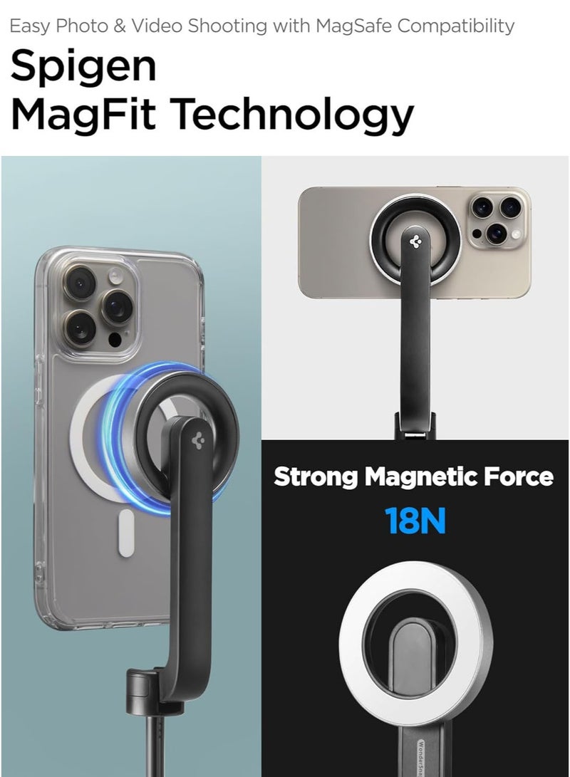 Spigen MagSafe Selfie Stick Tripod Stand (MagFit) with Bluetooth Remote Control Shutter 47" Extendable [MagSafe Metal Ring & Strap included] for iPhone 16 15 14 13 12 Pro Max & Android - Black  - Image 3