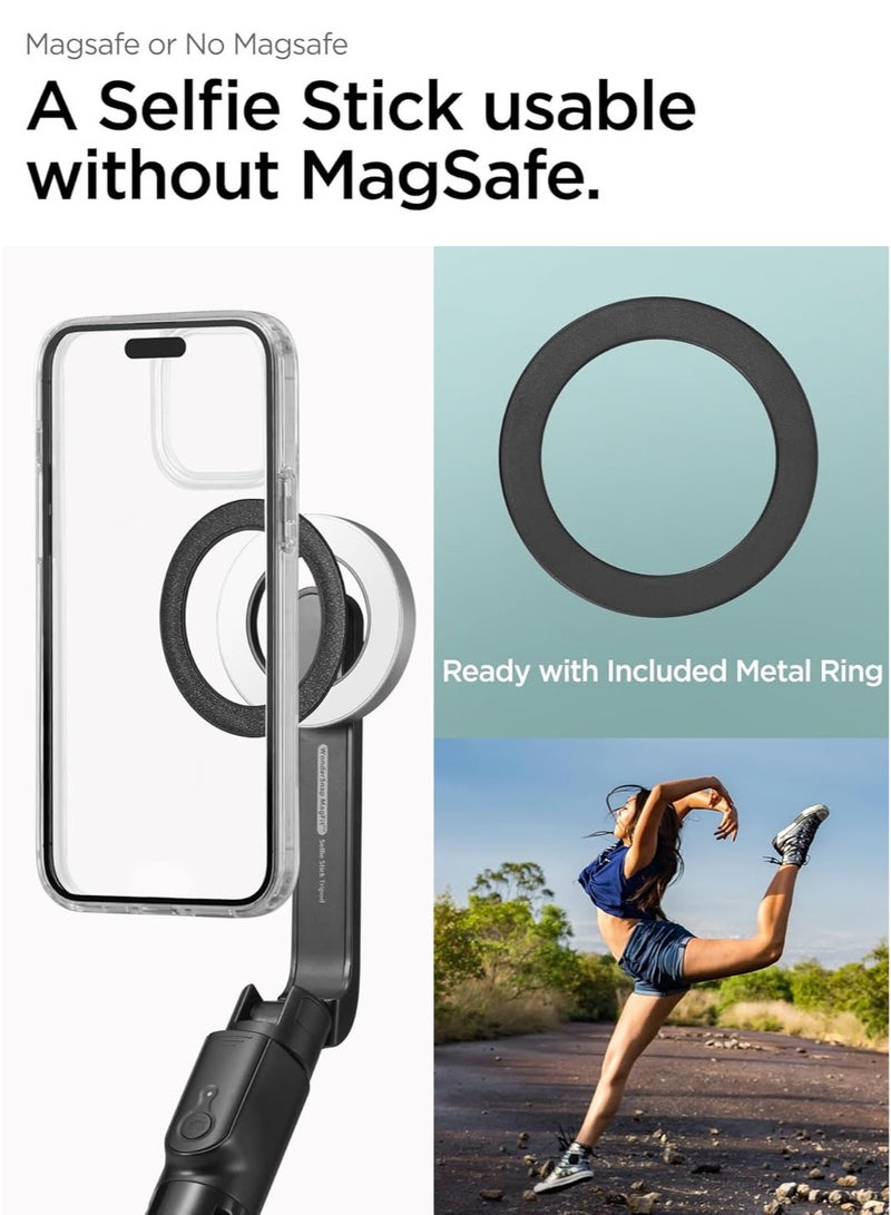Spigen MagSafe Selfie Stick Tripod Stand (MagFit) with Bluetooth Remote Control Shutter 47" Extendable [MagSafe Metal Ring & Strap included] for iPhone 16 15 14 13 12 Pro Max & Android - Black  - Image 2