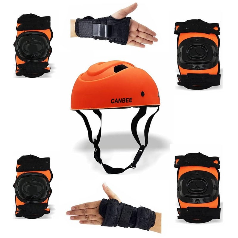 Canbee Cycling and Skating Protective Kit Set 6 to 14 Year Unsex Kids (Orange) - Image 1