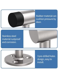 SYOSI 2 Packs Door Stops Rubber Black Door Stop Modern Chrome Silver Door Stopper Floor Mount Door Stop Heavy Duty Door Stopper with Rubber Bumper  - Image 2