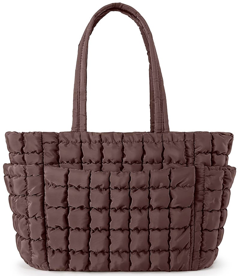 Queenoris Puffer Tote Bag for Women, Soft Quilted Shoulder Handbag Large Lightweight Satchel Purse Travel Gym Bag (Jujube Red) - Image 1