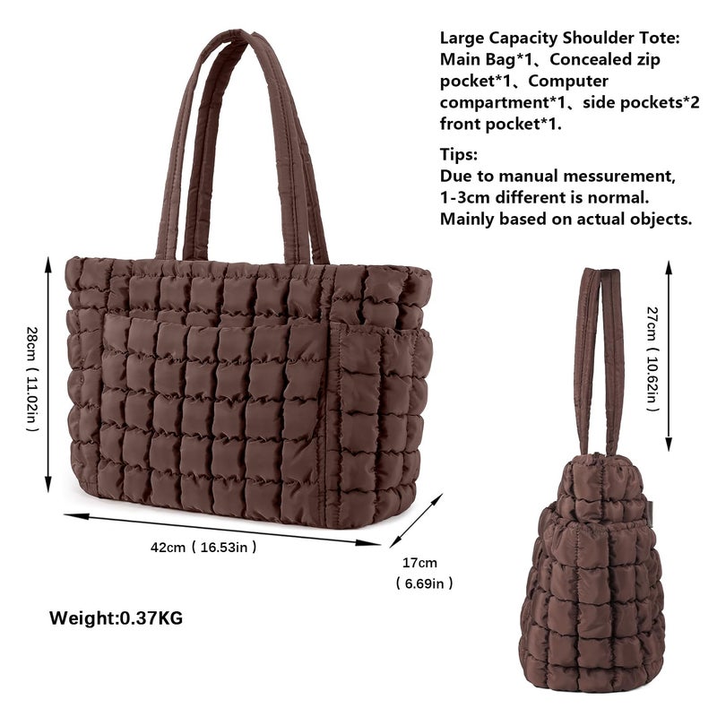 Queenoris Puffer Tote Bag for Women, Soft Quilted Shoulder Handbag Large Lightweight Satchel Purse Travel Gym Bag (Jujube Red) - Image 4