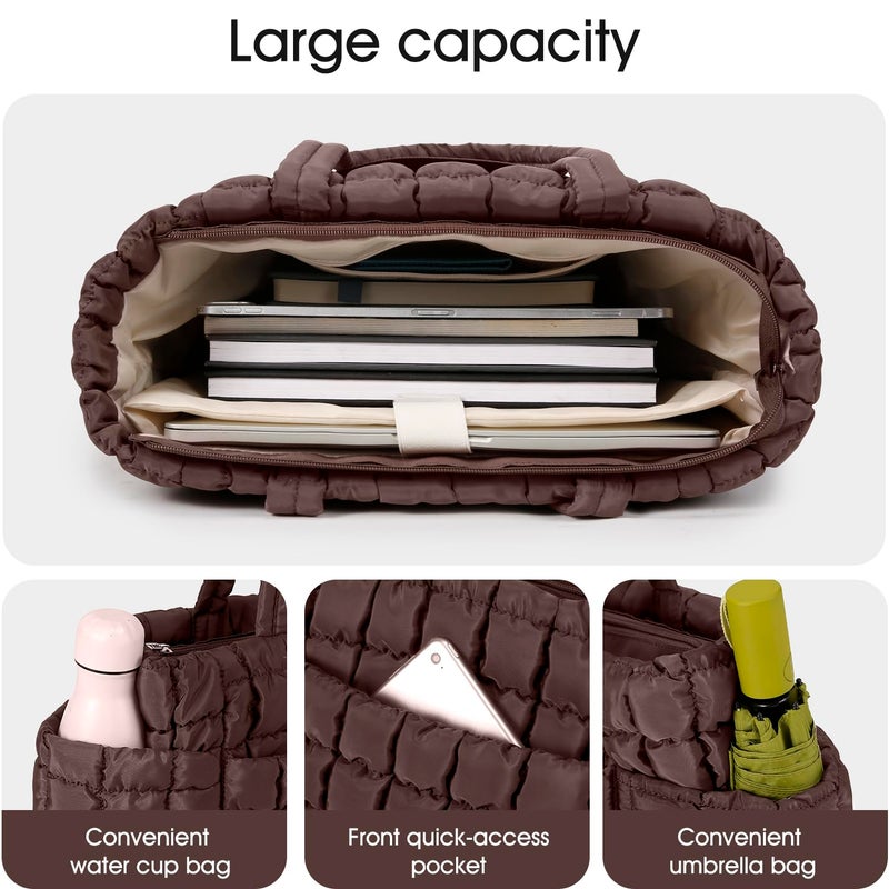 Queenoris Puffer Tote Bag for Women, Soft Quilted Shoulder Handbag Large Lightweight Satchel Purse Travel Gym Bag (Jujube Red) - Image 5