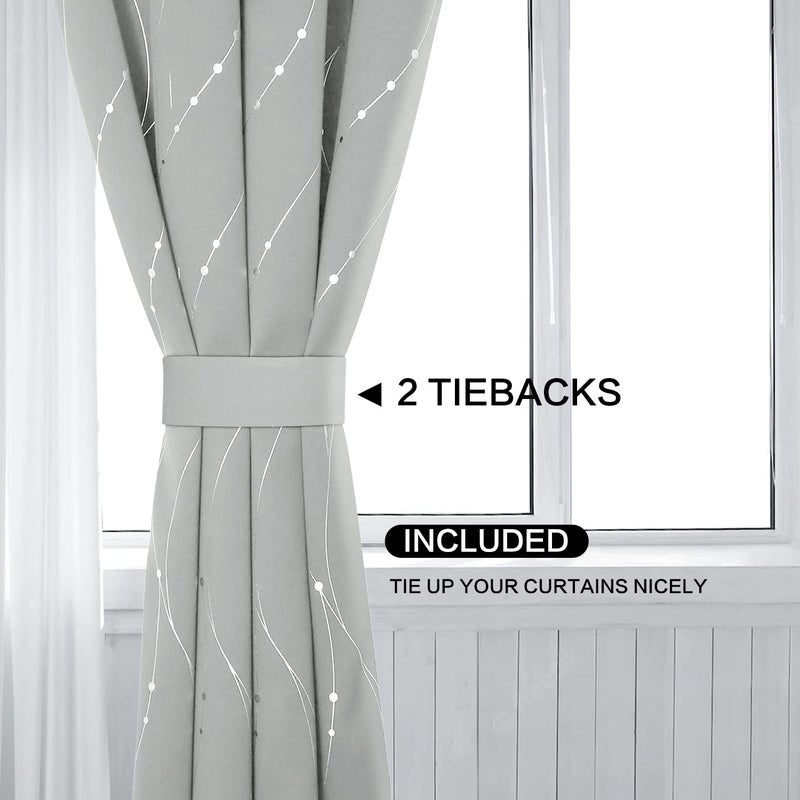 BUHUA Blackout Curtains Foil Print Grommet Drapes  Room Darkening Thermal Insulated Curtains  Noise Reducing Blackout Curtain for Bedroom  Silver Grey  52Wx84L  2 Panels - Image 4