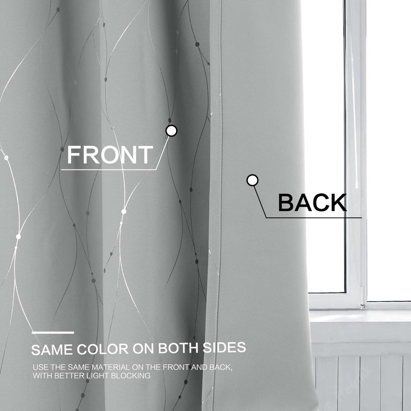 BUHUA Blackout Curtains Foil Print Grommet Drapes  Room Darkening Thermal Insulated Curtains  Noise Reducing Blackout Curtain for Bedroom  Silver Grey  52Wx84L  2 Panels - Image 5